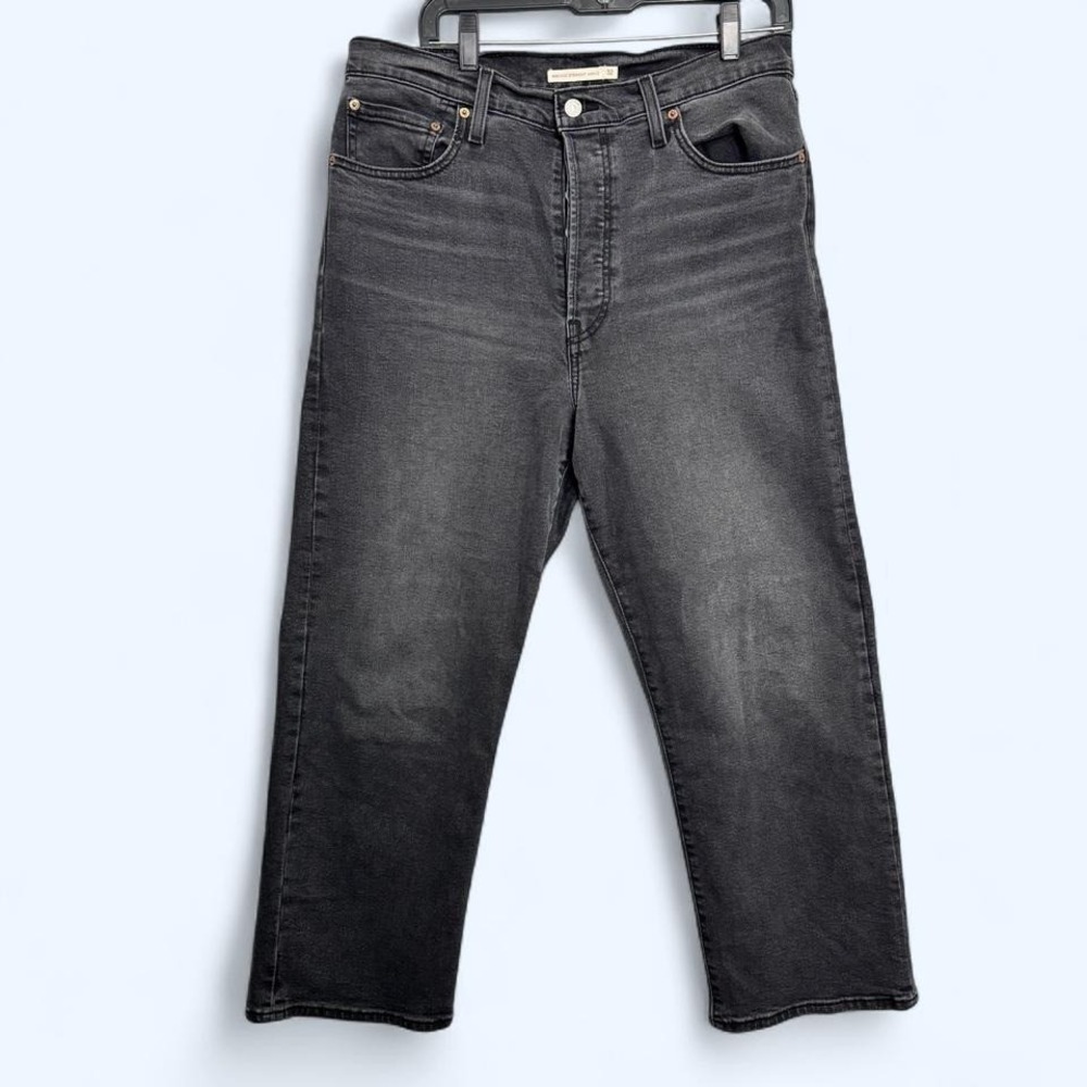 Levi's Ribcage Straight Ankle Black Wash Jeans Sz 32W 27L High Rise Grunge 90s